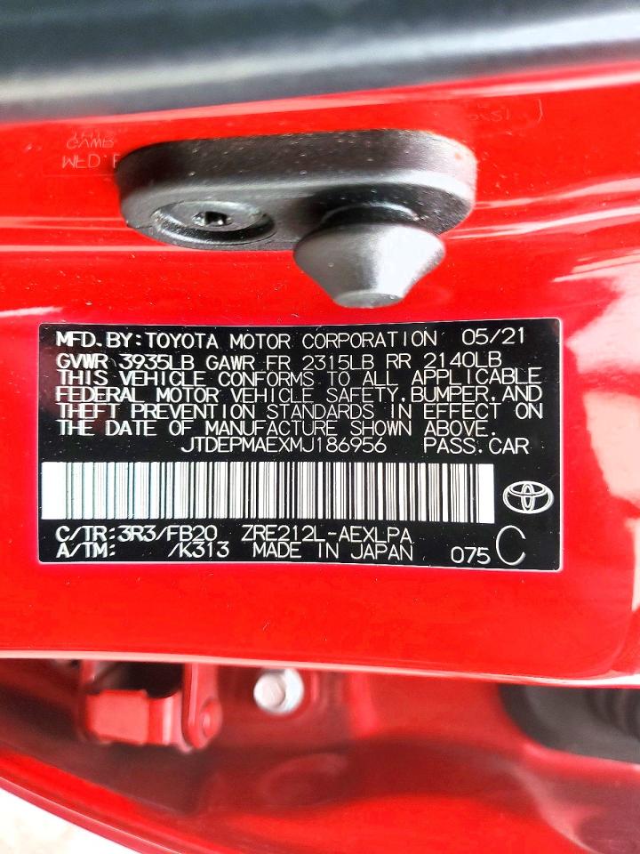 2021 Toyota Corolla Le Red vin: JTDEPMAEXMJ186956