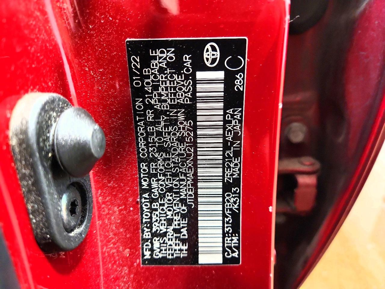2022 Toyota Corolla Le Red vin: JTDEPMAEXNJ215275