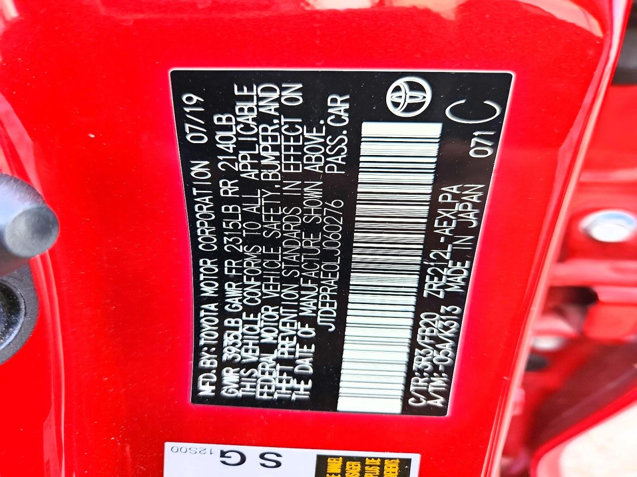 2020 Toyota Corolla Le Red vin: JTDEPRAE0LJ060276
