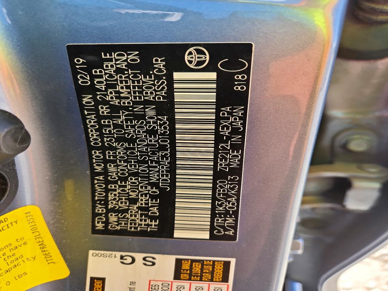 2020 Toyota Corolla Le Blue vin: JTDEPRAE3LJ013534