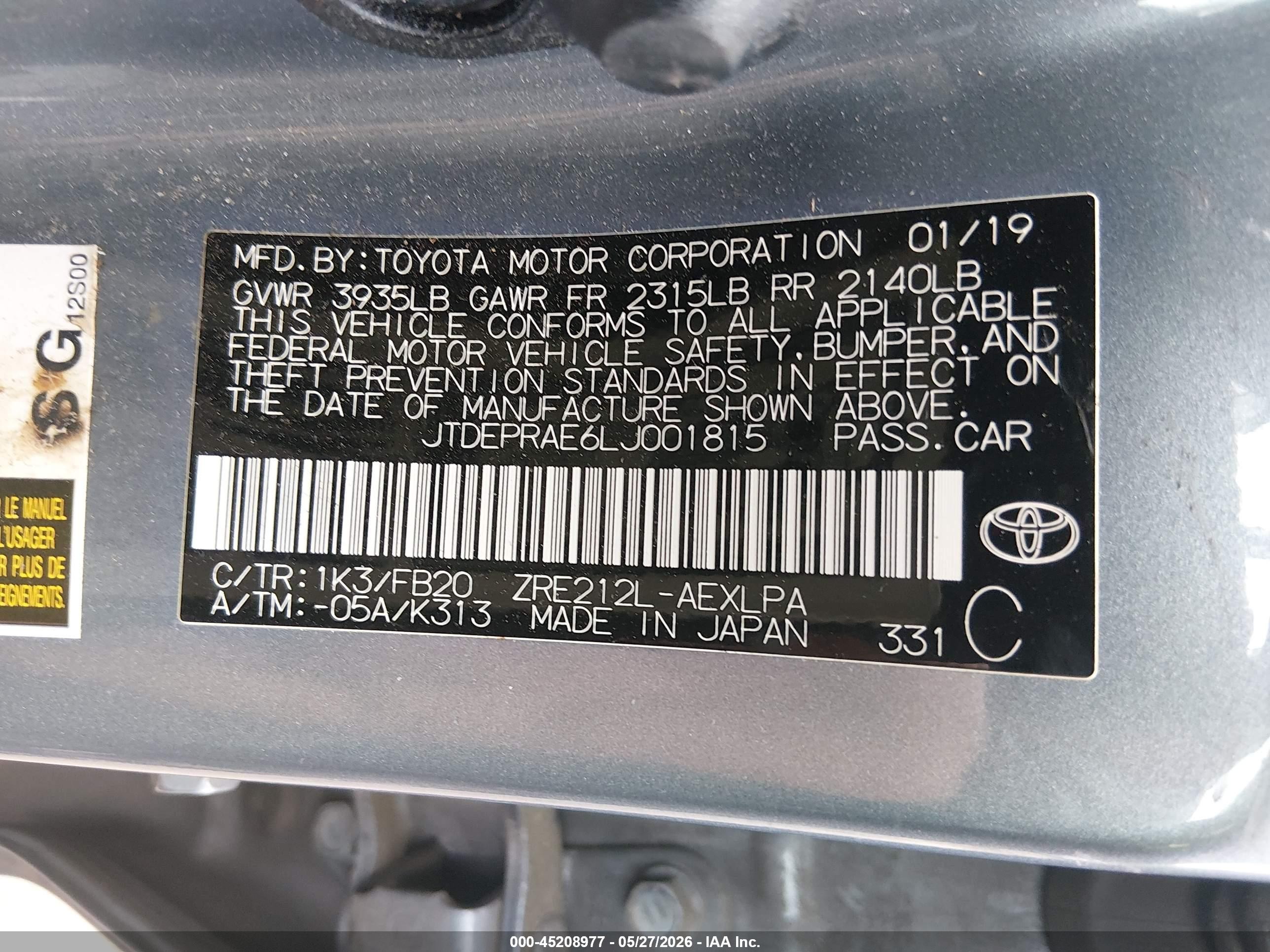 2020 Toyota Corolla Le Light Blue vin: JTDEPRAE6LJ001815