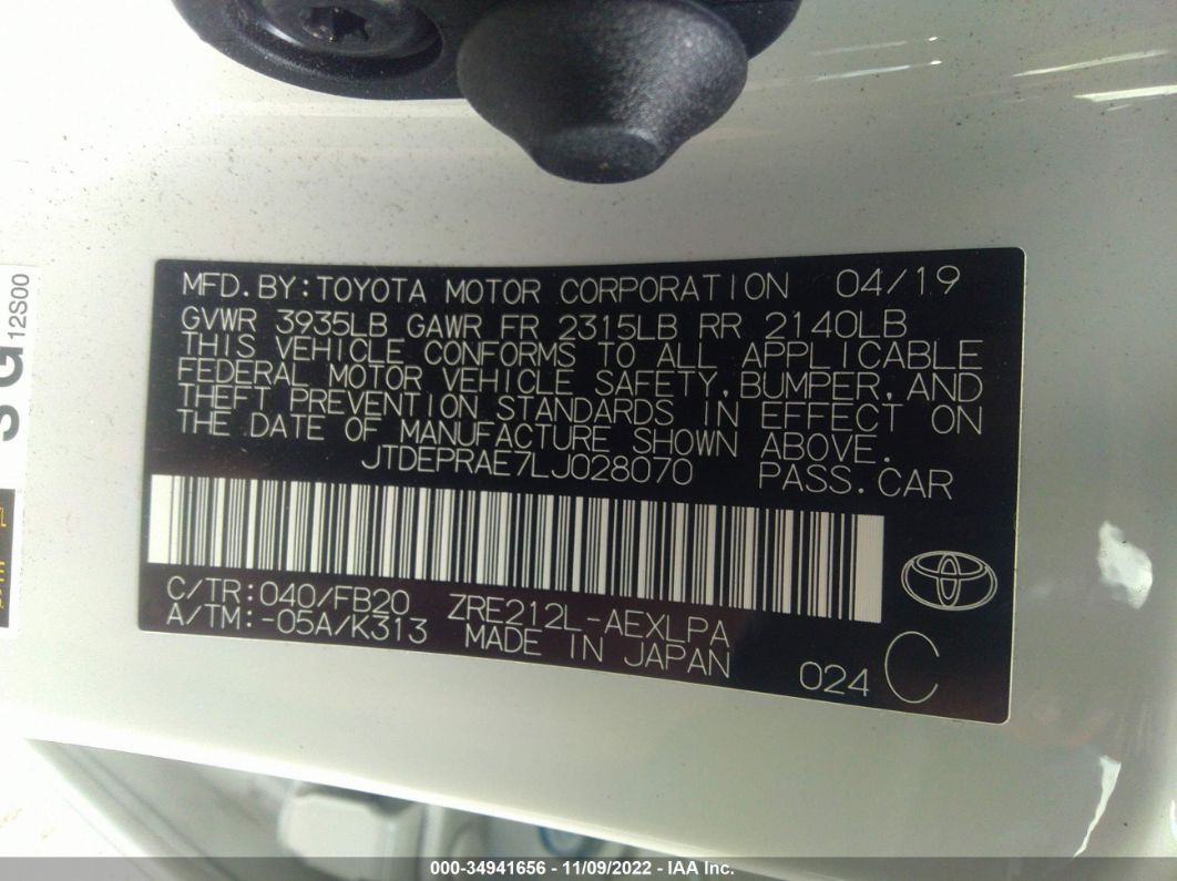 2020 Toyota Corolla Le White vin: JTDEPRAE7LJ028070