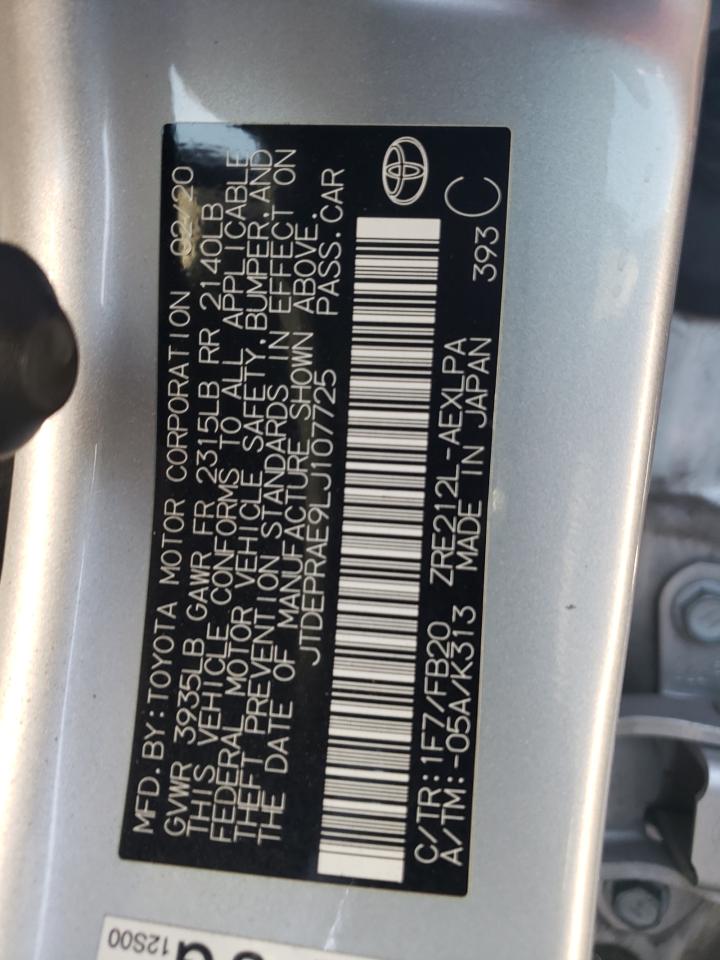 2020 Toyota Corolla Le Silver vin: JTDEPRAE9LJ107725