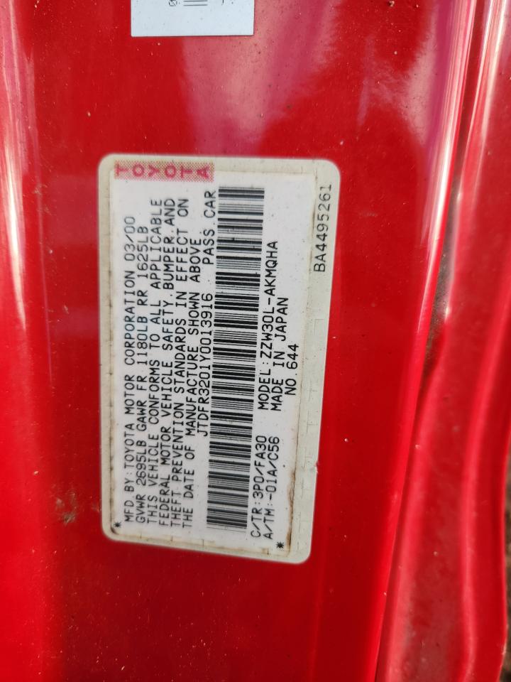 2000 Toyota Mr2 Spyder Red vin: JTDFR3201Y0013916