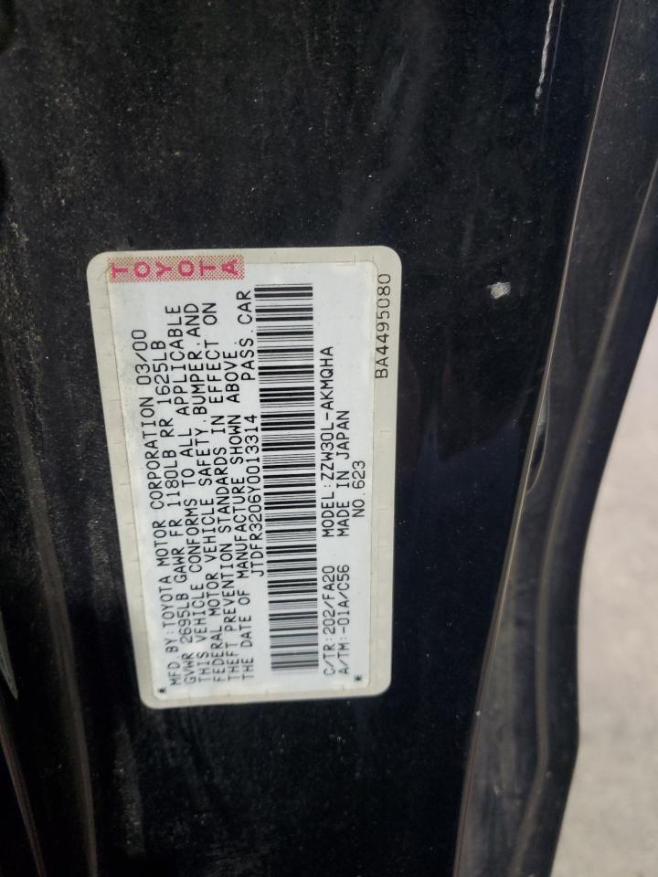 2000 Toyota Mr2 Spyder Black vin: JTDFR3206Y0013314