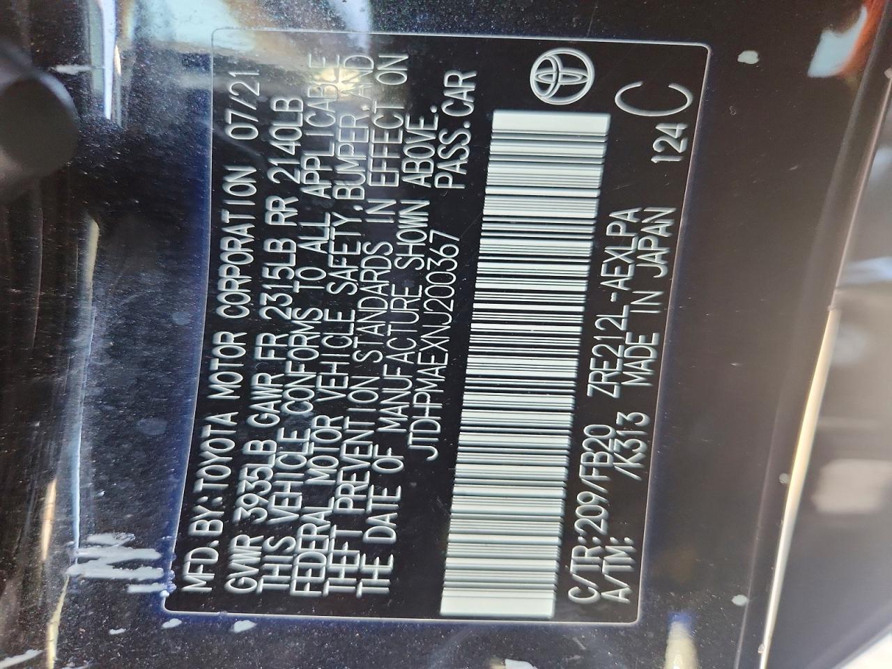 2022 Toyota Corolla Le Black vin: JTDHPMAEXNJ200367
