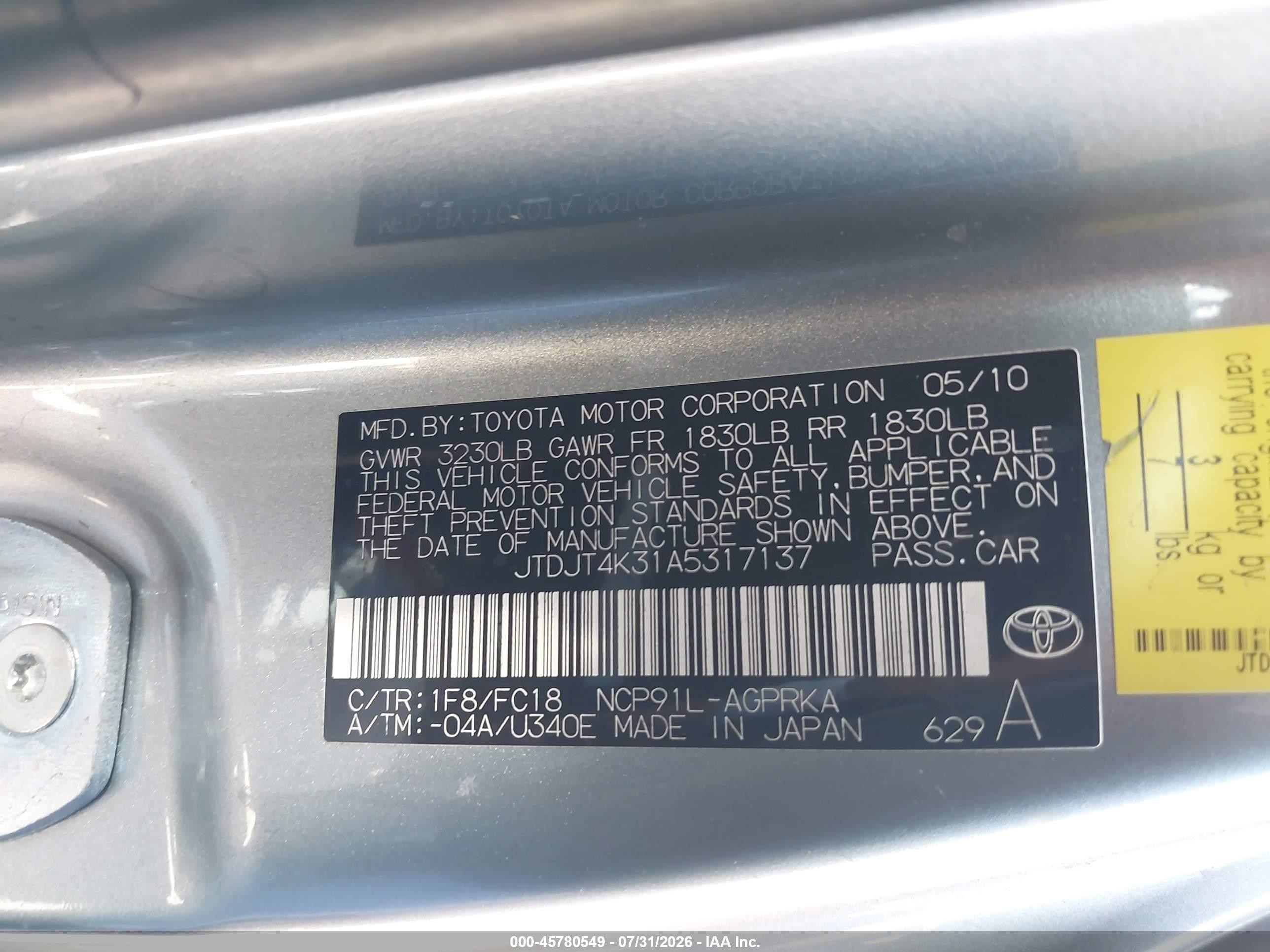 2010 Toyota Yaris   Silver vin: JTDJT4K31A5317137