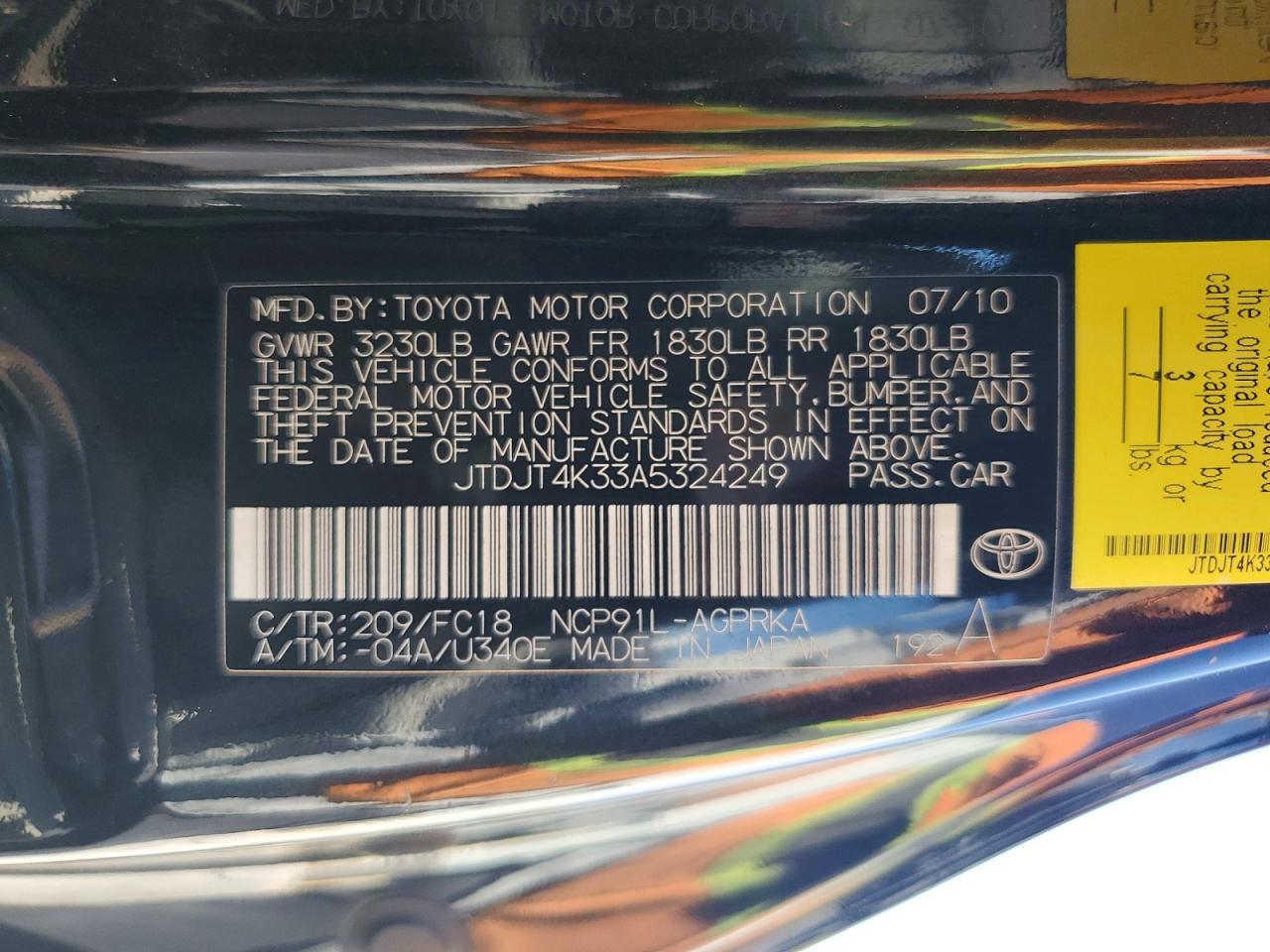 2010 Toyota Yaris Base Black vin: JTDJT4K33A5324249