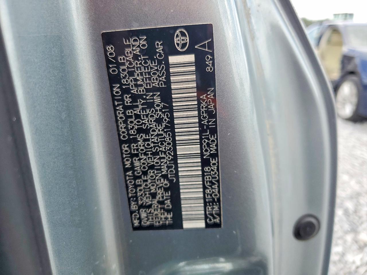 2008 Toyota Yaris Base Silver vin: JTDJT923085179517