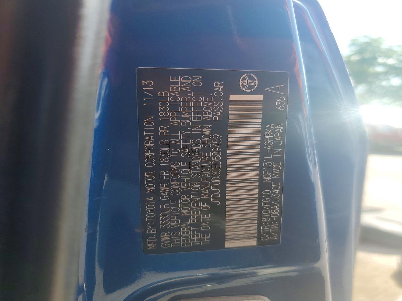 2014 Toyota Yaris 3-door Le Blue vin: JTDJTUD30ED589459