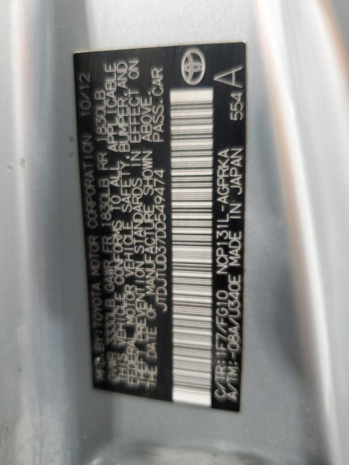 2013 Toyota Yaris Silver vin: JTDJTUD37DD549474