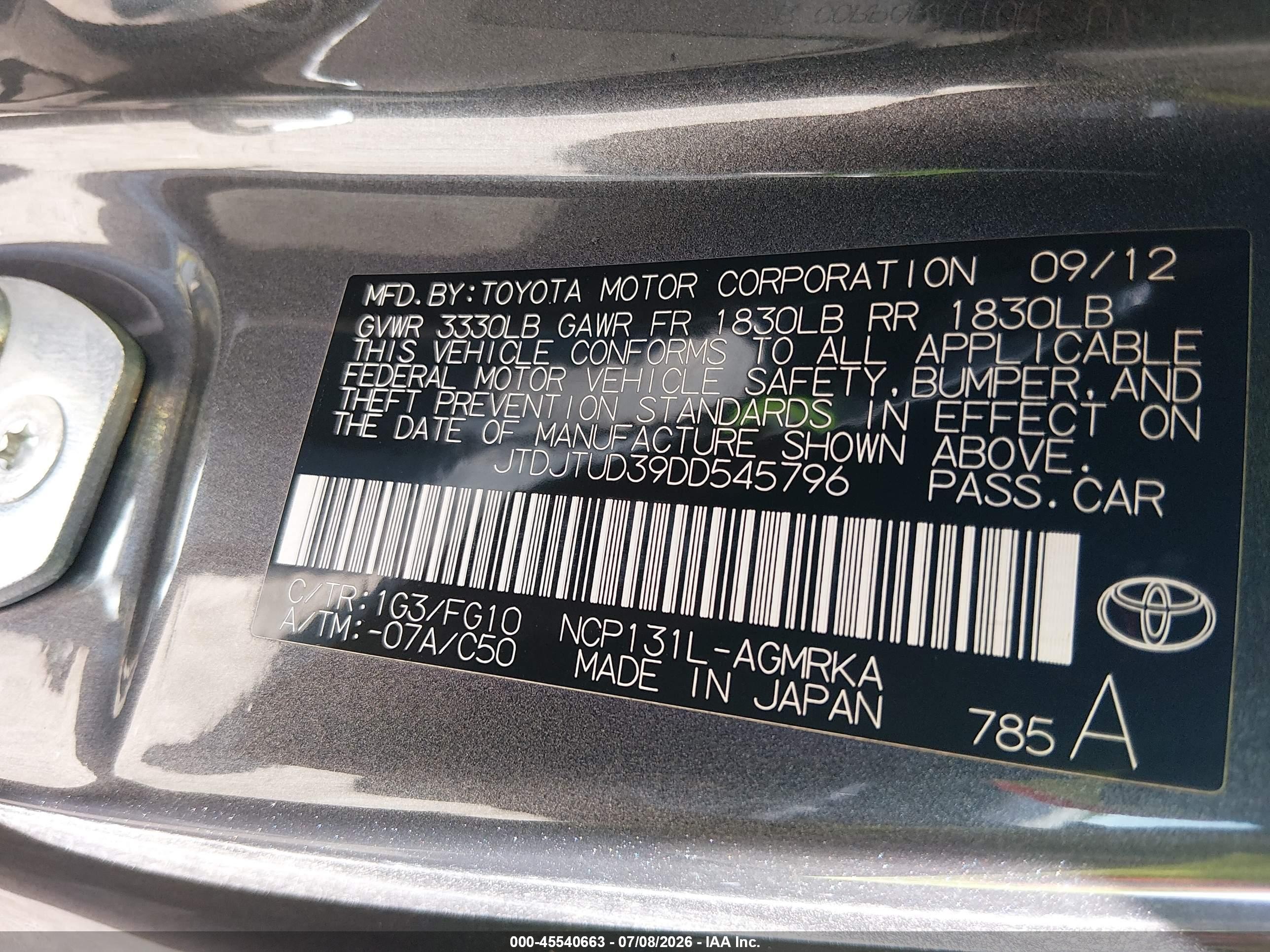2013 Toyota Yaris L Gray vin: JTDJTUD39DD545796