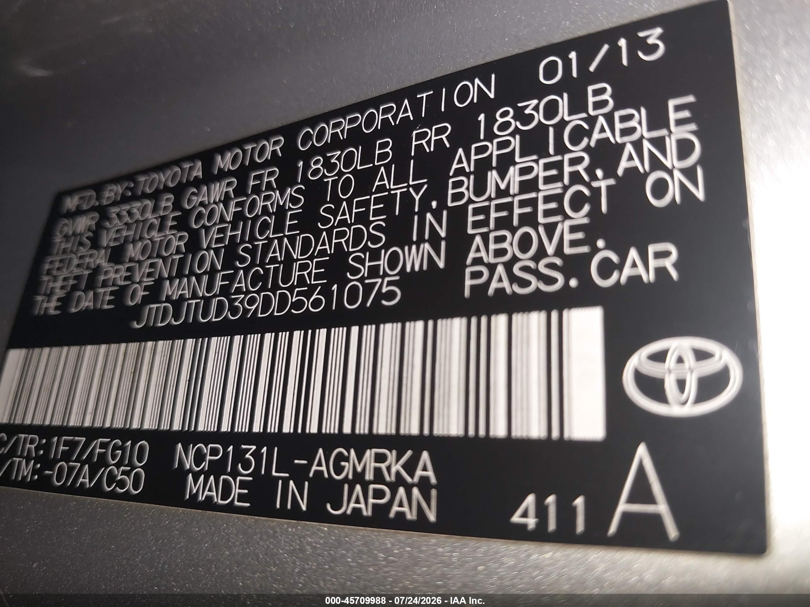 2013 Toyota Yaris L Gray vin: JTDJTUD39DD561075
