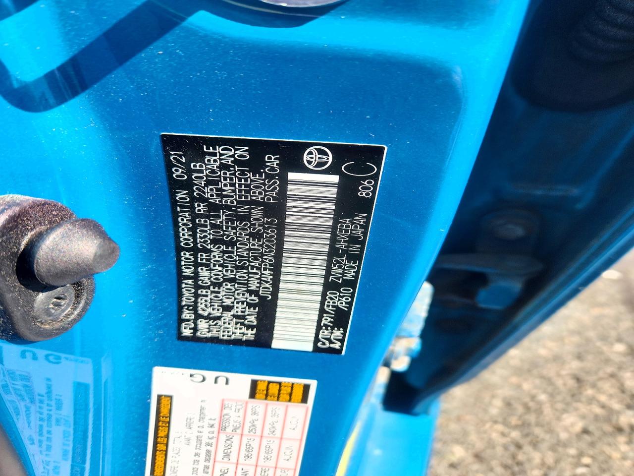 2022 Toyota Prius Prime Le Blue vin: JTDKAMFP6N3203613