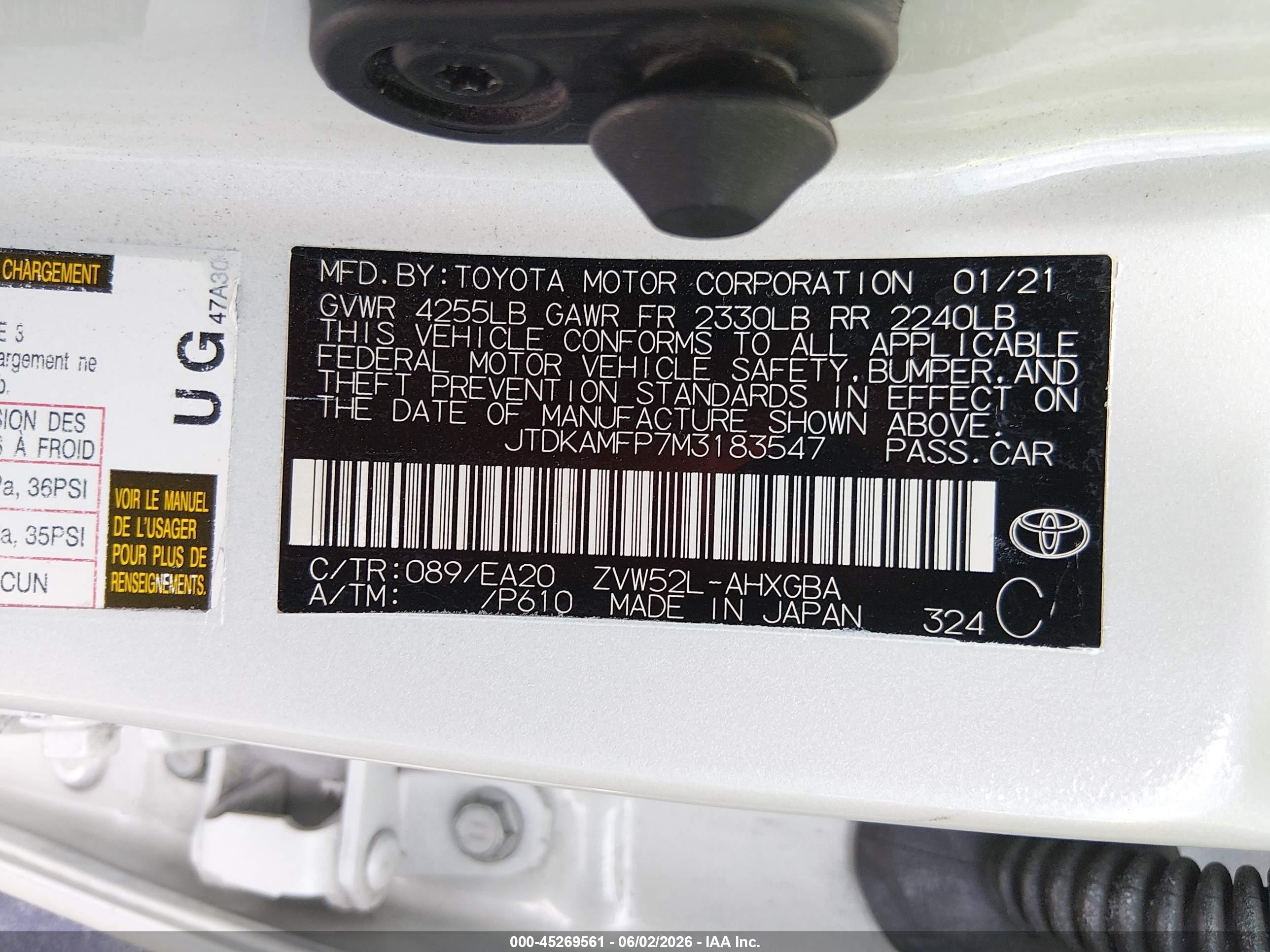 2021 Toyota Prius Prime Xle White vin: JTDKAMFP7M3183547