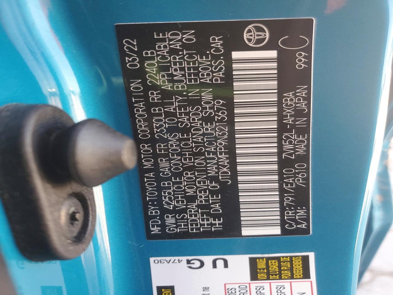 2022 Toyota Prius Prime Limited Синий vin: JTDKAMFP9N3213679