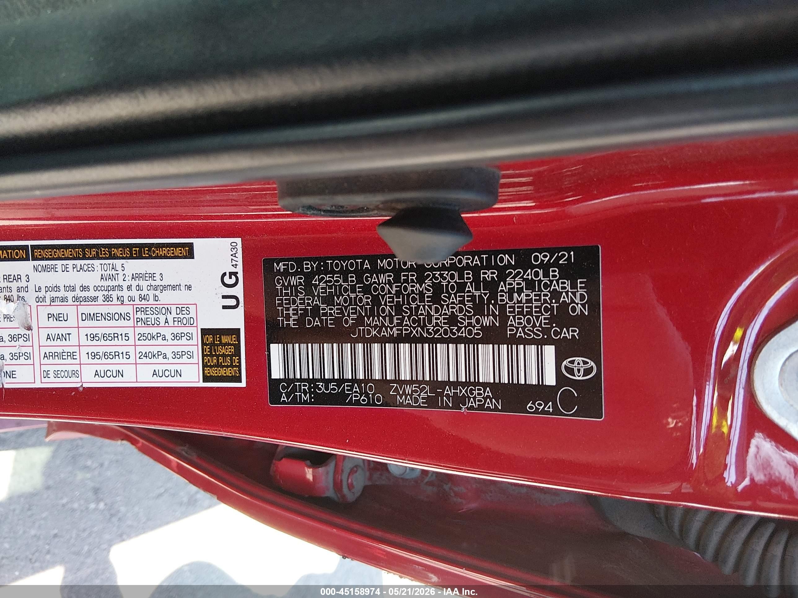 2022 Toyota Prius Prime Limited Burgundy vin: JTDKAMFPXN3203405