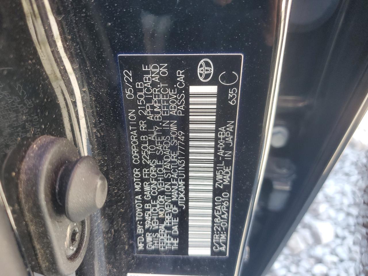 2022 Toyota Prius Xle Black vin: JTDKAMFU1N3177749