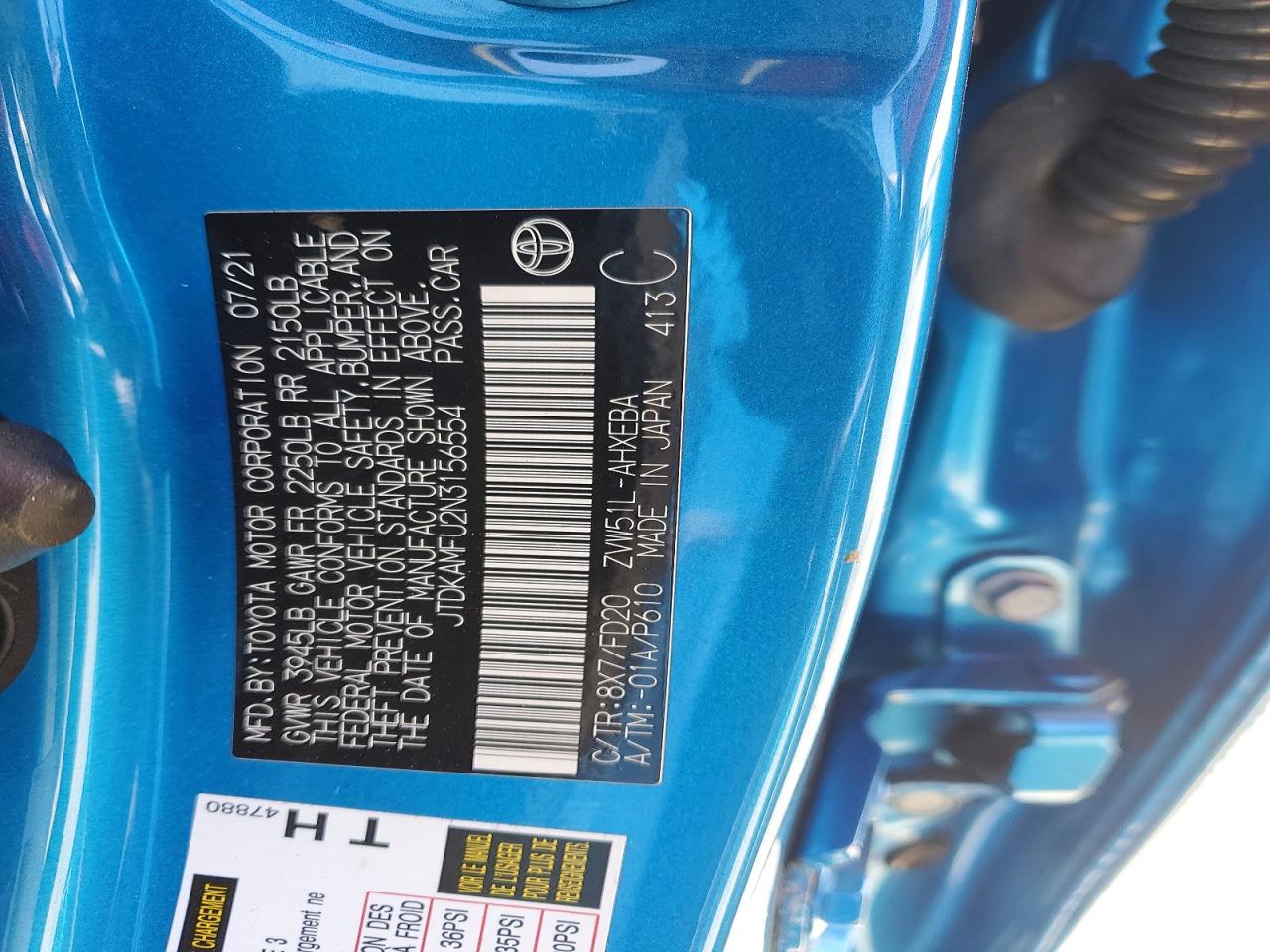 2022 Toyota Prius Four Touring Blue vin: JTDKAMFU2N3156554