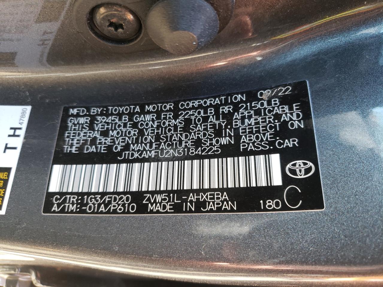 2022 Toyota Prius Night Shade Gray vin: JTDKAMFU2N3184225