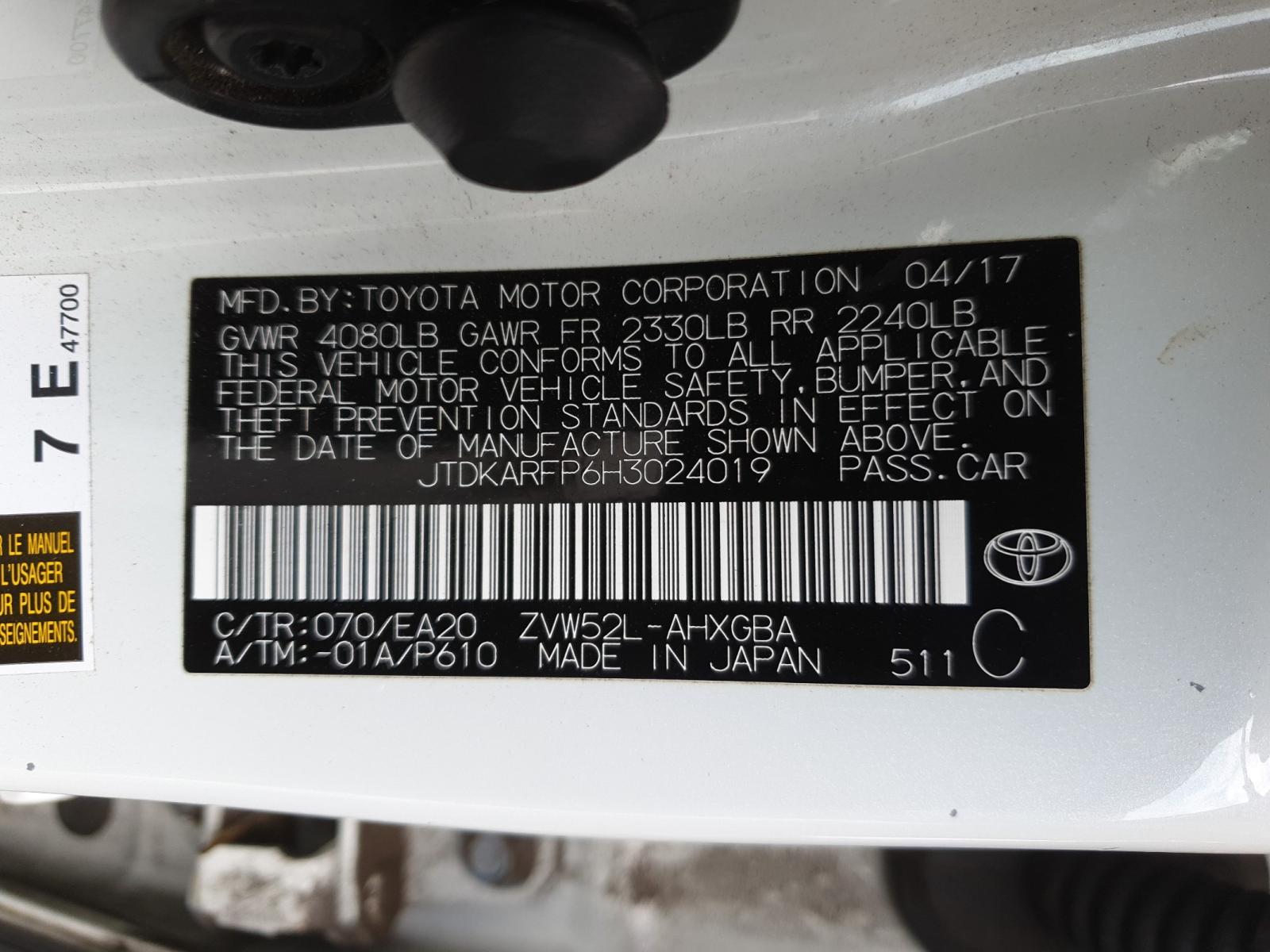 2017 Toyota Prius Prime White vin: JTDKARFP6H3024019