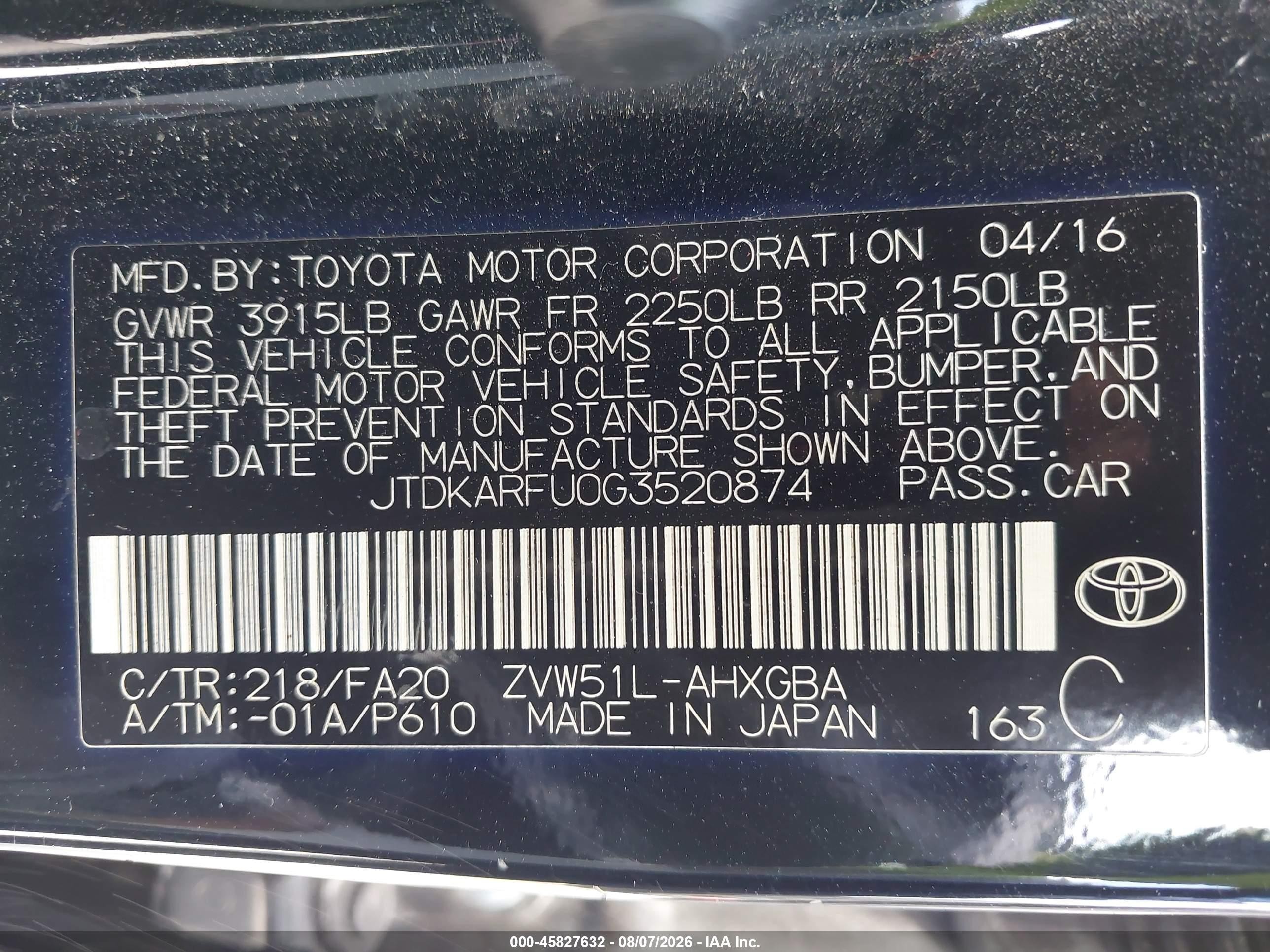 2016 Toyota Prius Three Black vin: JTDKARFU0G3520874
