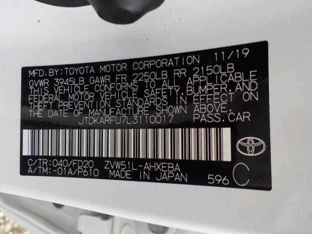2020 Toyota Prius L Eco/le/xle/limited White vin: JTDKARFU7L3110017