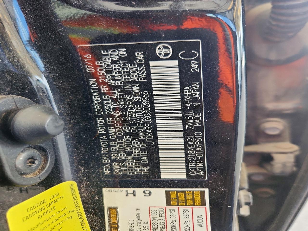 2016 Toyota Prius Four Touring Black vin: JTDKARFUXG3028966