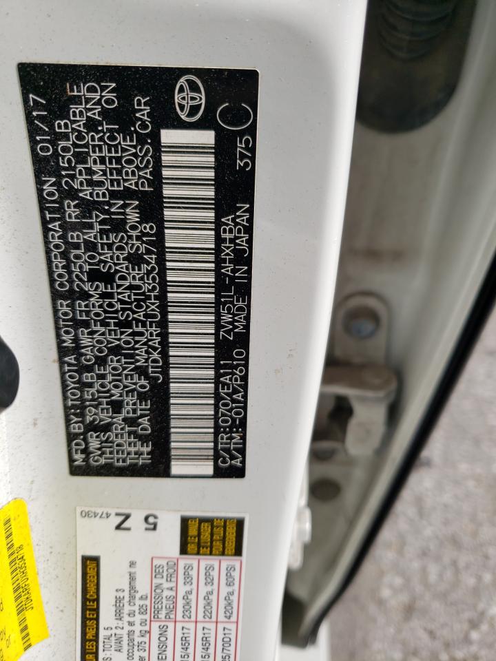 2017 Toyota Prius  White vin: JTDKARFUXH3534718