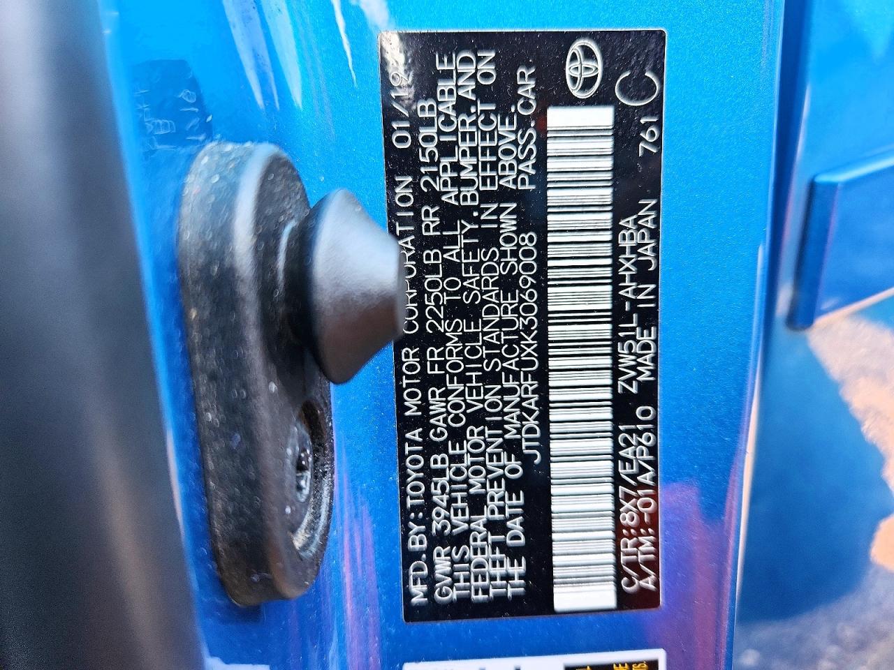 2019 Toyota Prius Limited Blue vin: JTDKARFUXK3069008
