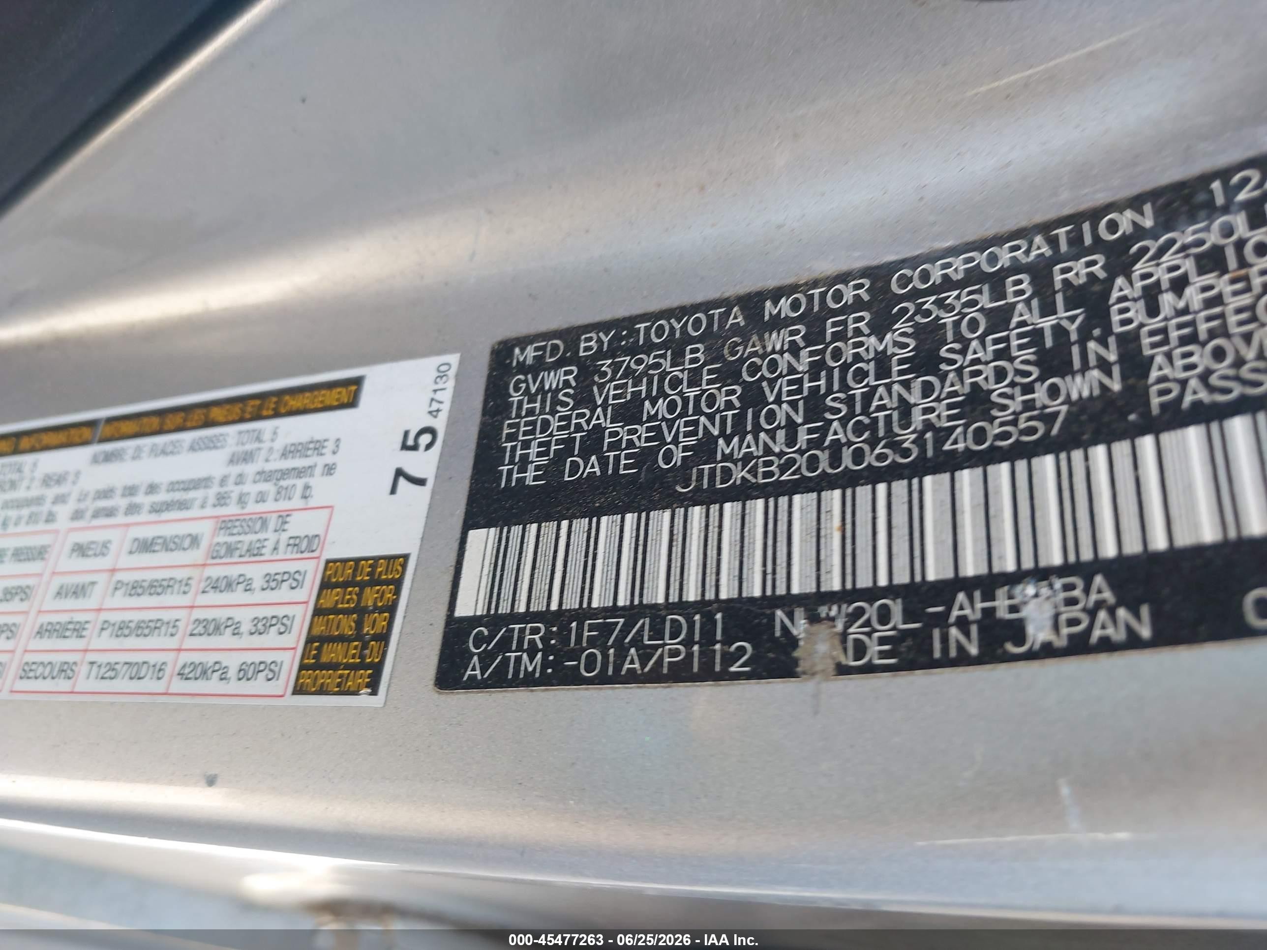 2006 Toyota Prius   Silver vin: JTDKB20U063140557