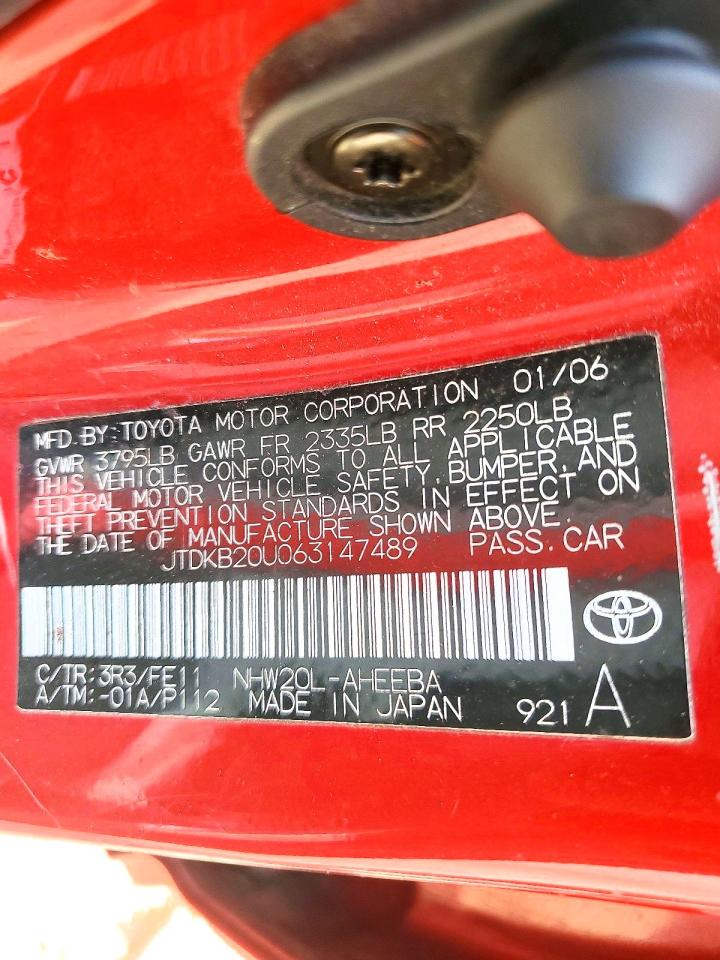 2006 Toyota Prius Base Red vin: JTDKB20U063147489