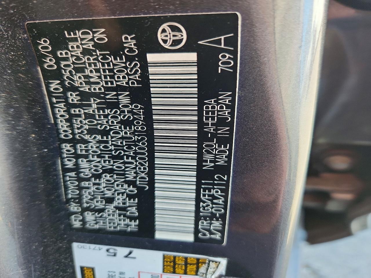 2006 Toyota Prius Base Gray vin: JTDKB20U063189449