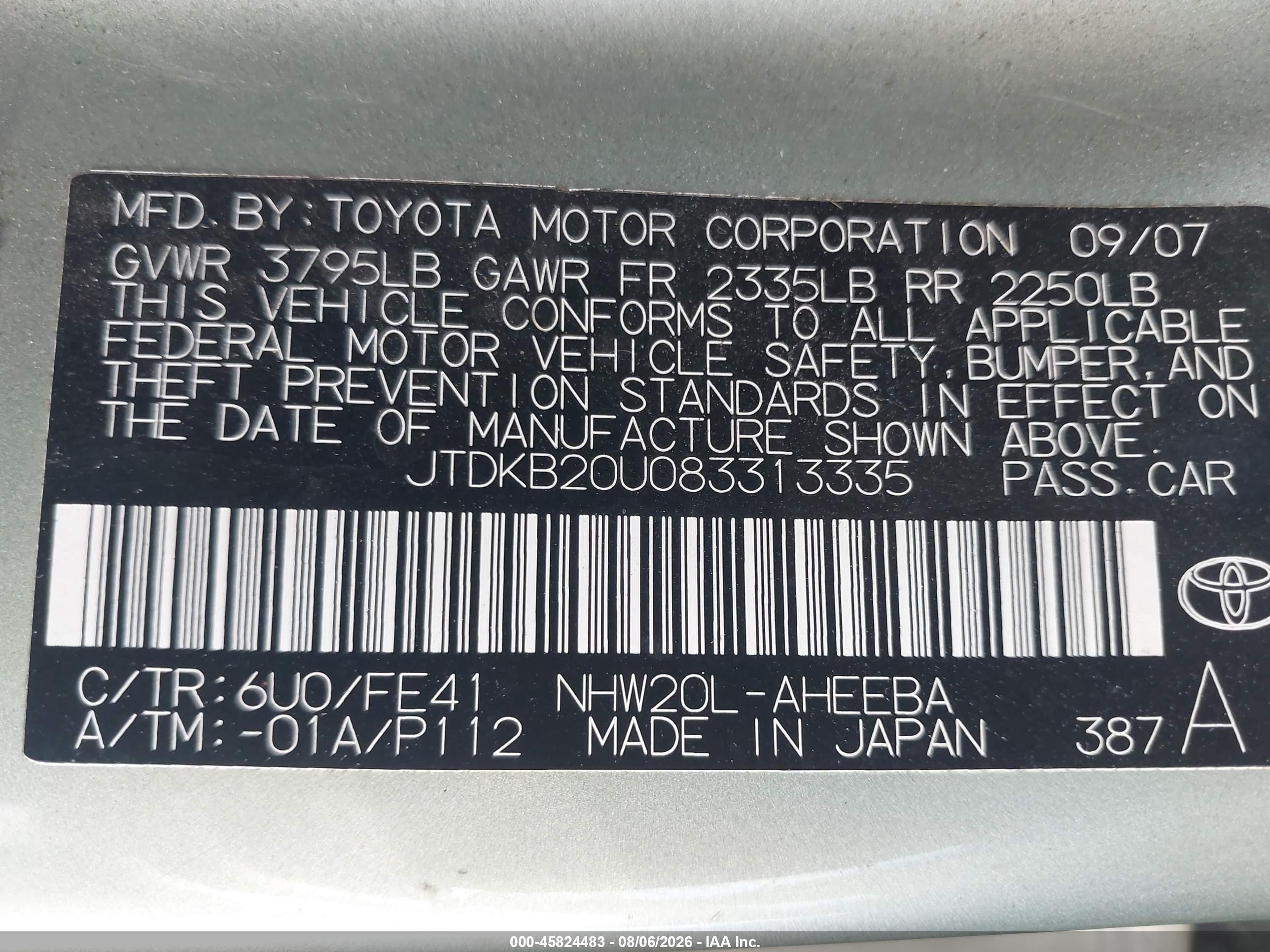 2008 Toyota Prius Green vin: JTDKB20U083313335