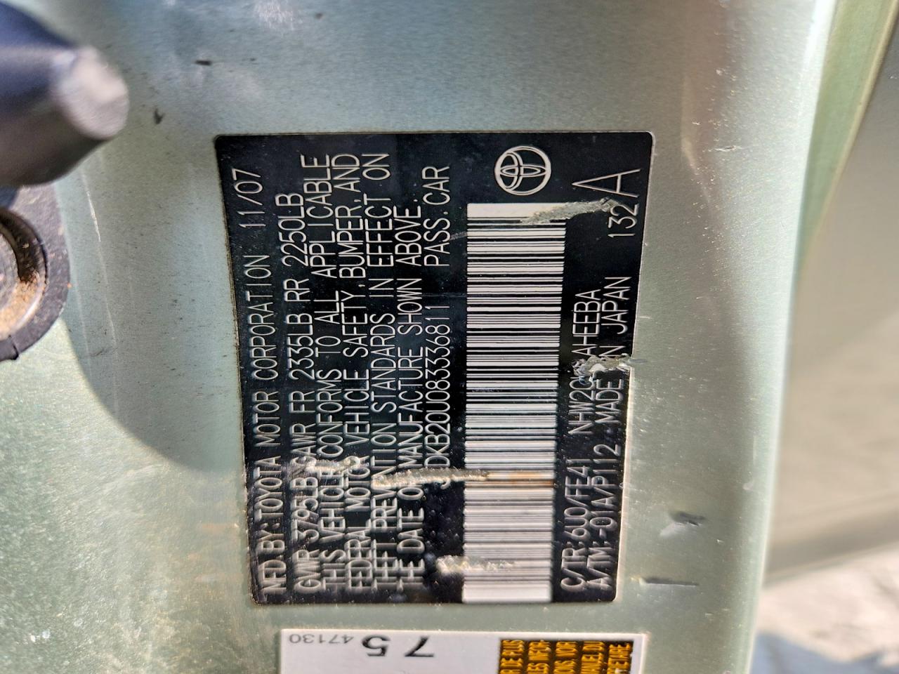 2008 Toyota Prius Base Green vin: JTDKB20U083336811