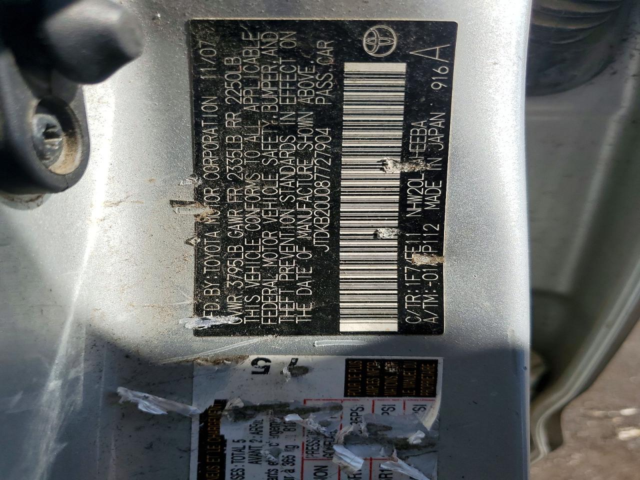 2008 Toyota Prius Base Silver vin: JTDKB20U087727904