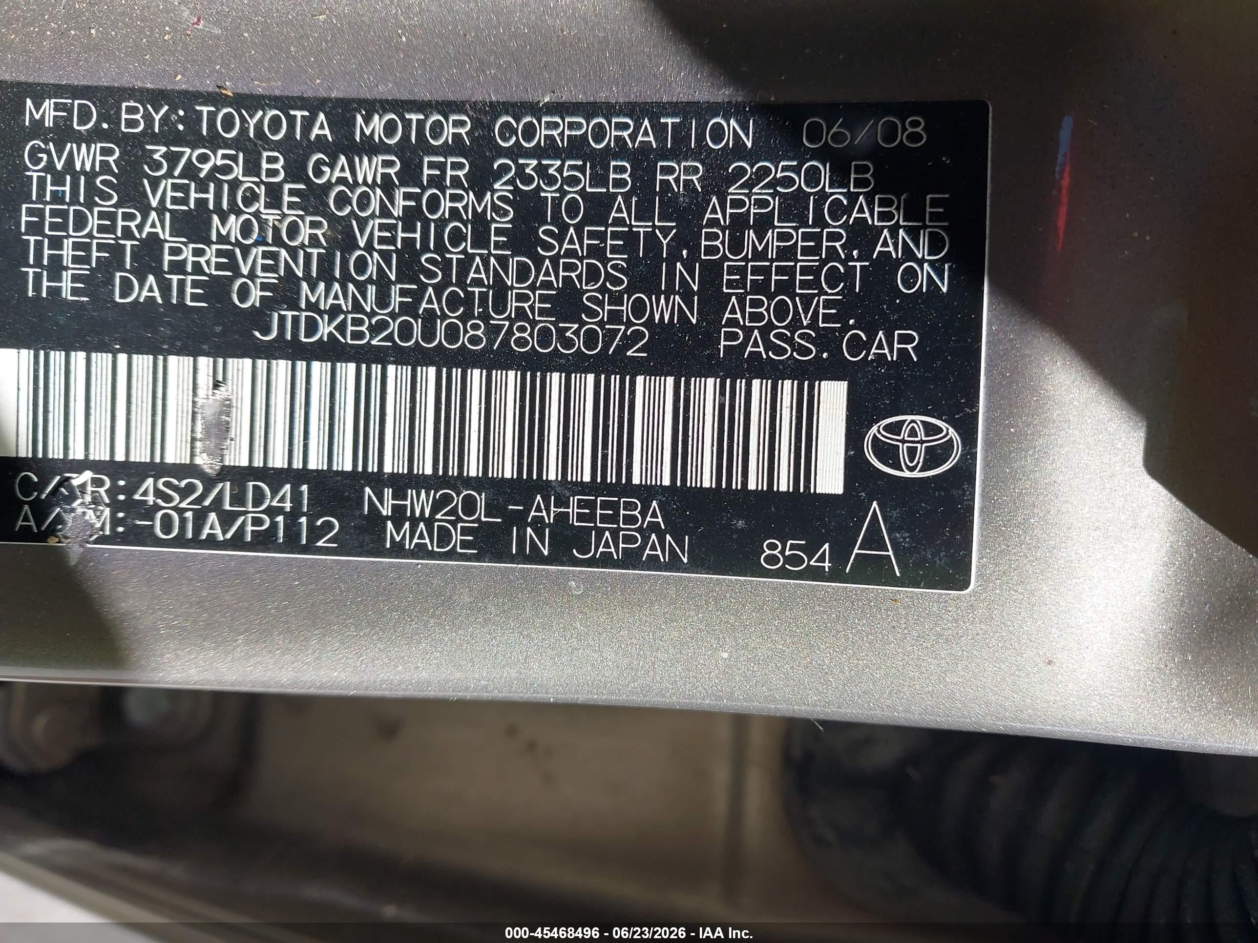 2008 Toyota Prius   Gold vin: JTDKB20U087803072