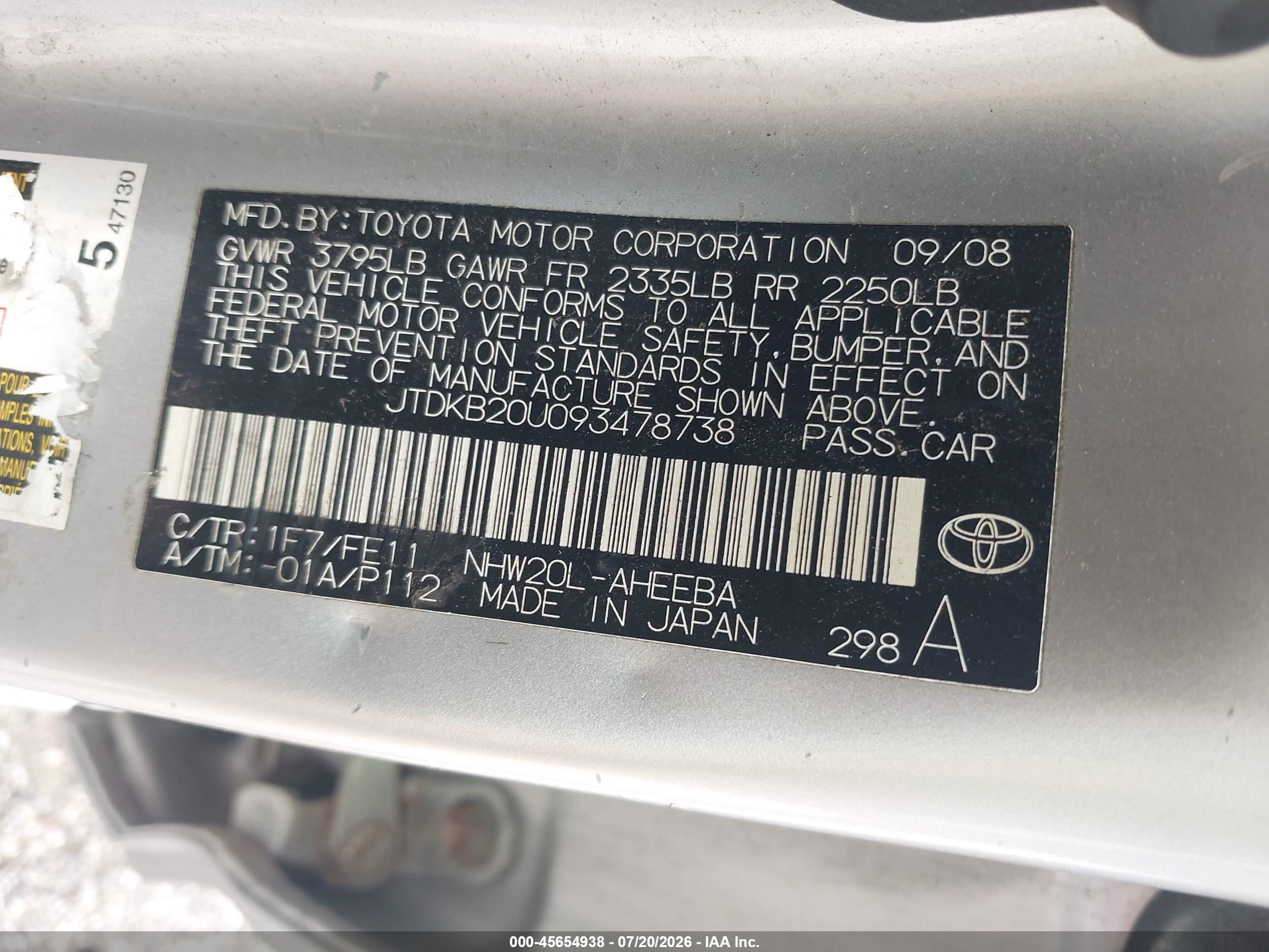 2009 Toyota Prius   Silver vin: JTDKB20U093478738