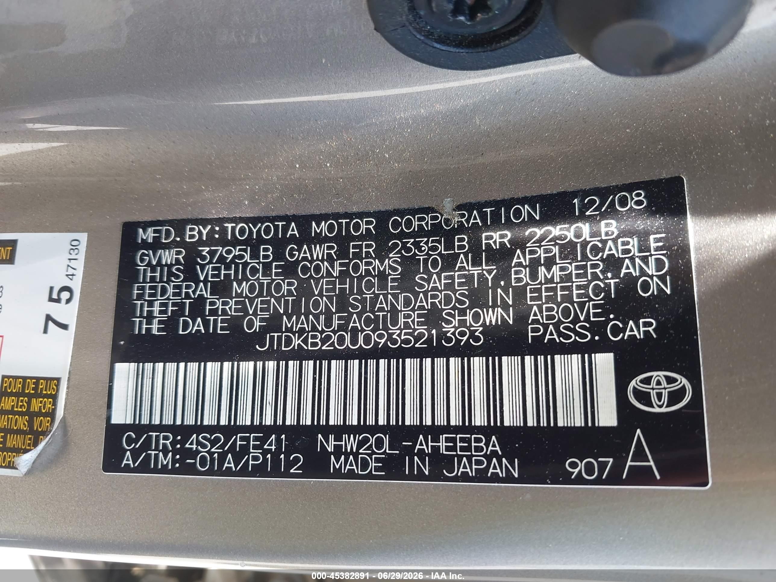 2009 Toyota Prius   Silver vin: JTDKB20U093521393