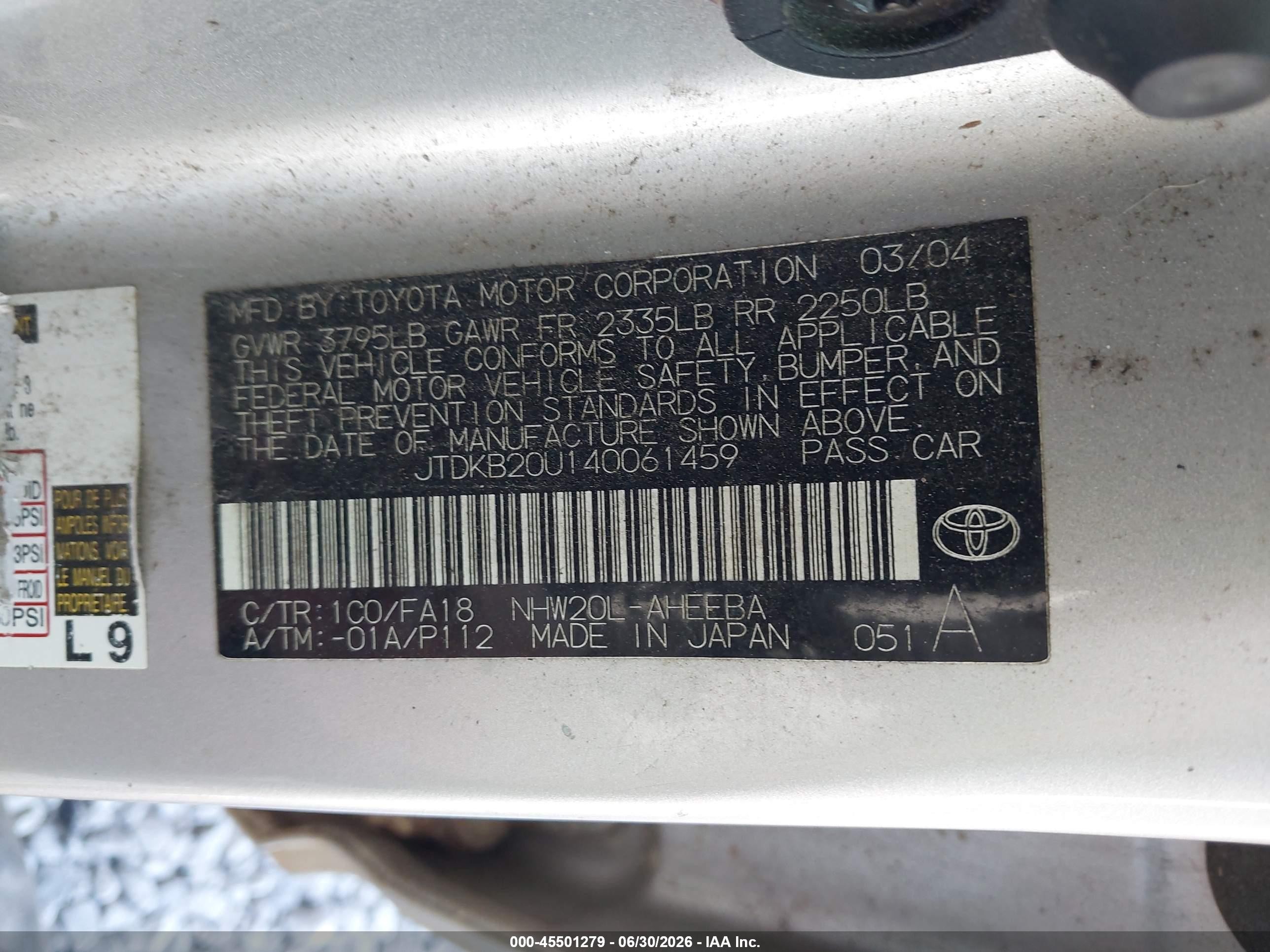 2004 Toyota Prius   Silver vin: JTDKB20U140061459