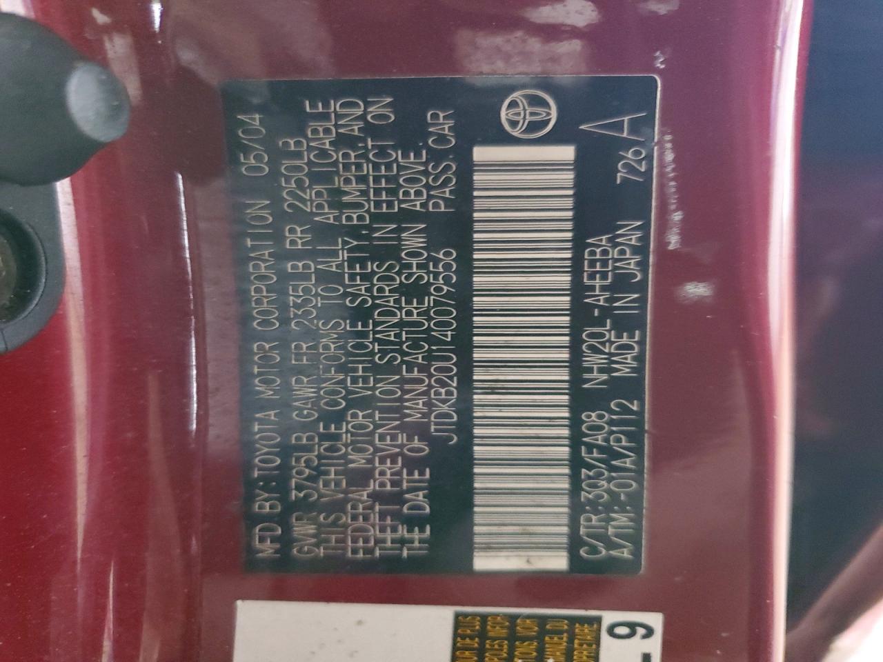 2004 Toyota Prius Maroon vin: JTDKB20U140079556
