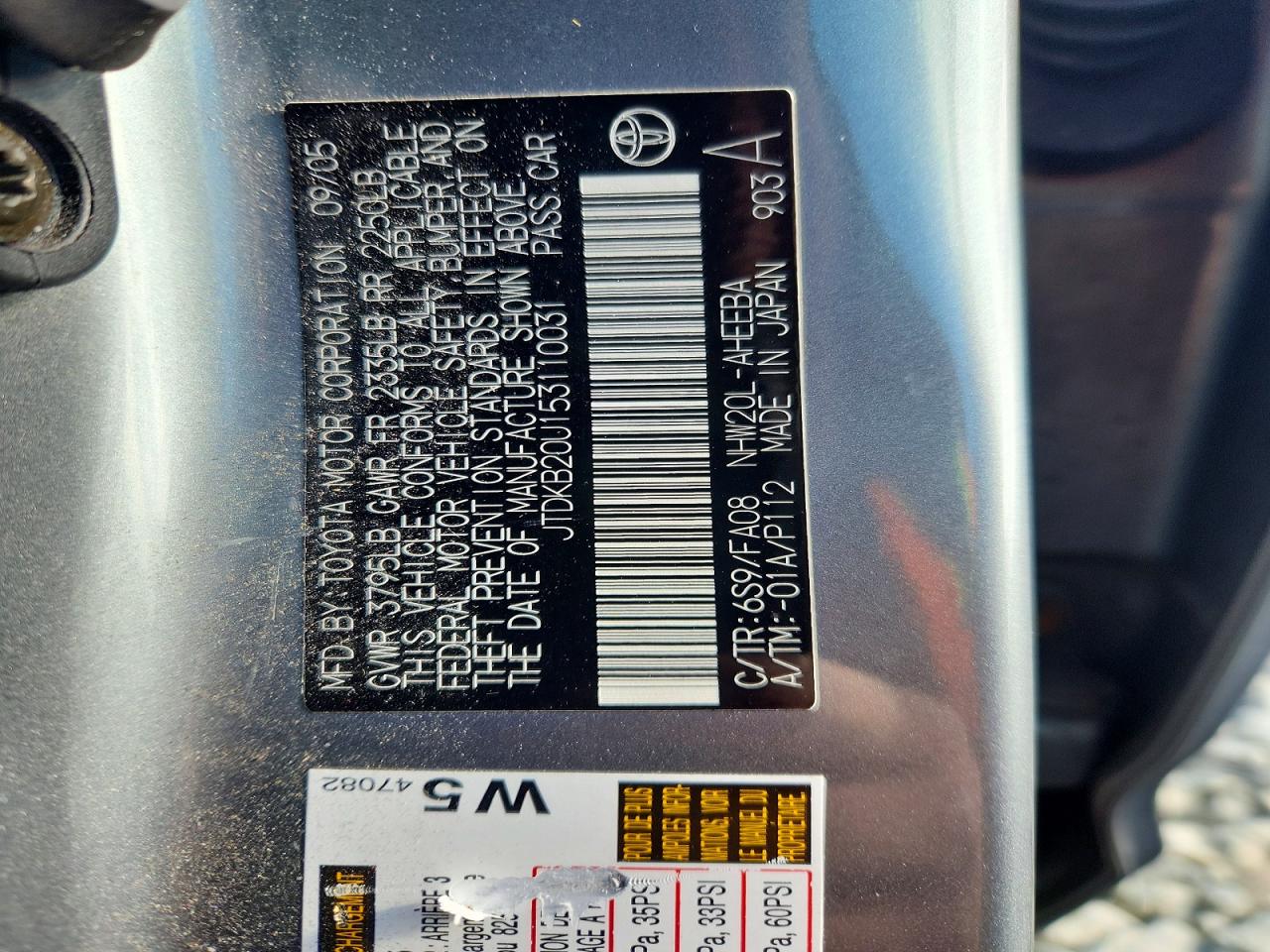 2005 Toyota Prius Base Gray vin: JTDKB20U153110031