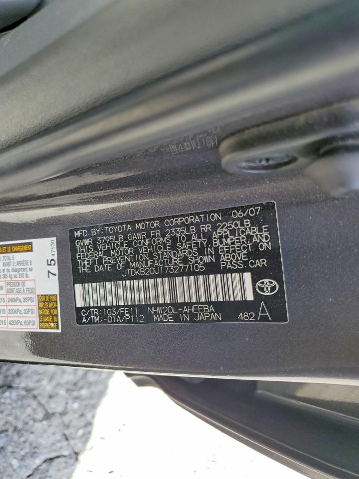 2007 Toyota Prius Base Gray vin: JTDKB20U173277105