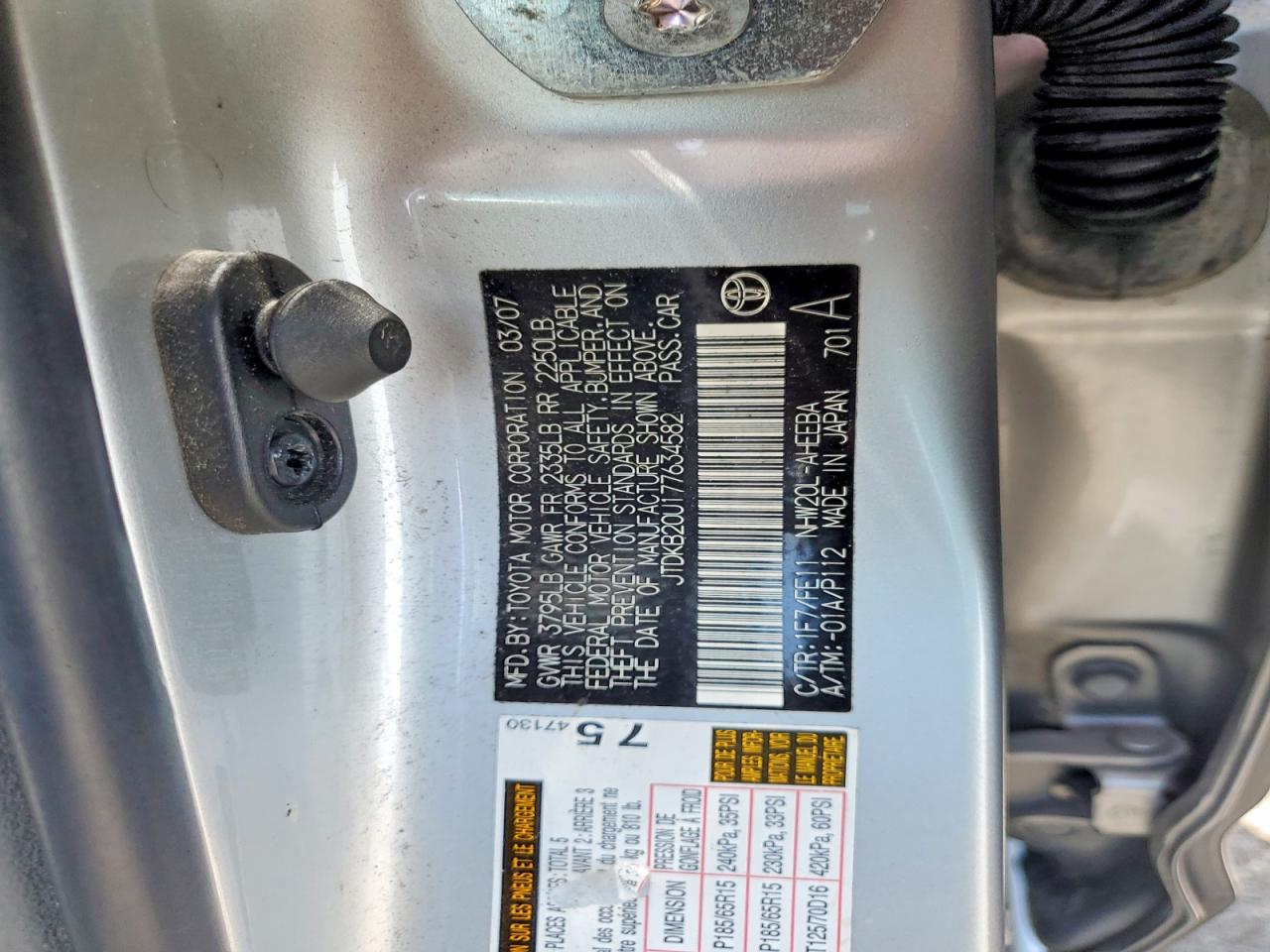 2007 Toyota Prius Base Silver vin: JTDKB20U177634582