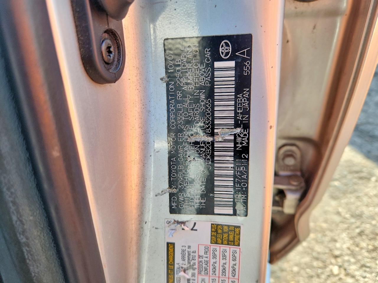 2008 Toyota Prius Base Silver vin: JTDKB20U183320665