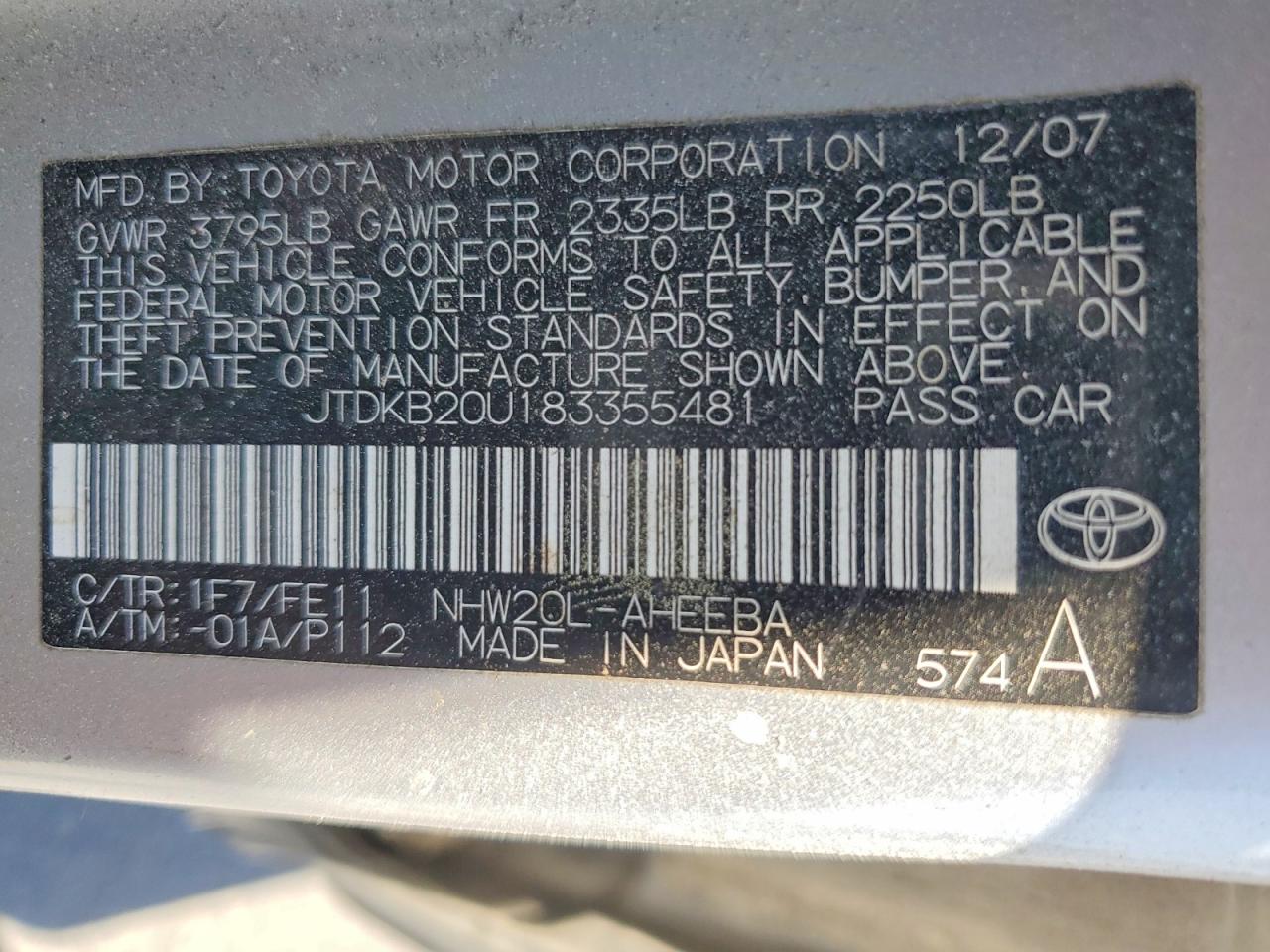 2008 Toyota Prius Base Silver vin: JTDKB20U183355481