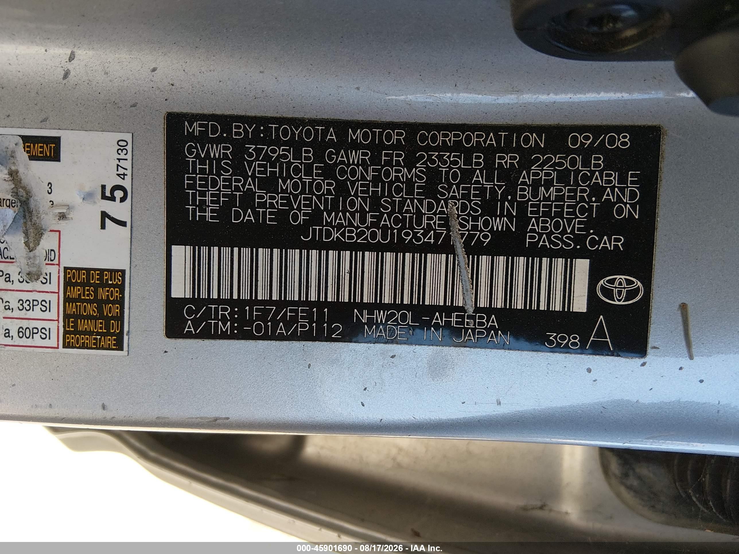 2009 Toyota Prius   Silver vin: JTDKB20U193471779