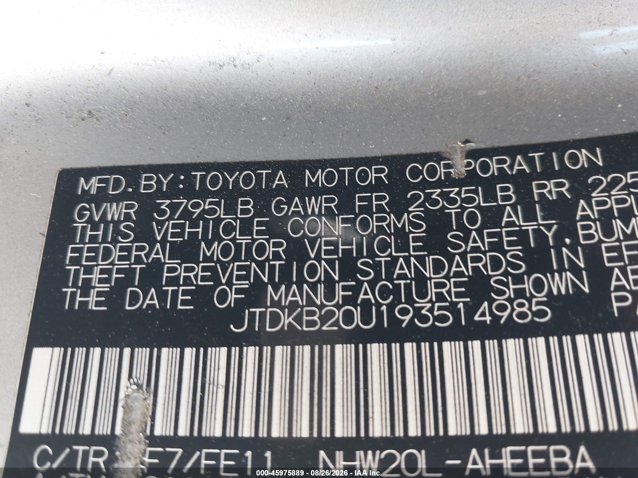 2009 Toyota Prius   Gray vin: JTDKB20U193514985