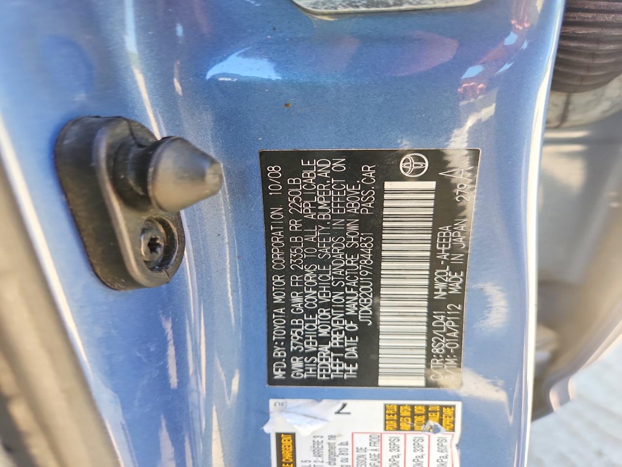 2009 Toyota Prius Base Blue vin: JTDKB20U197844831