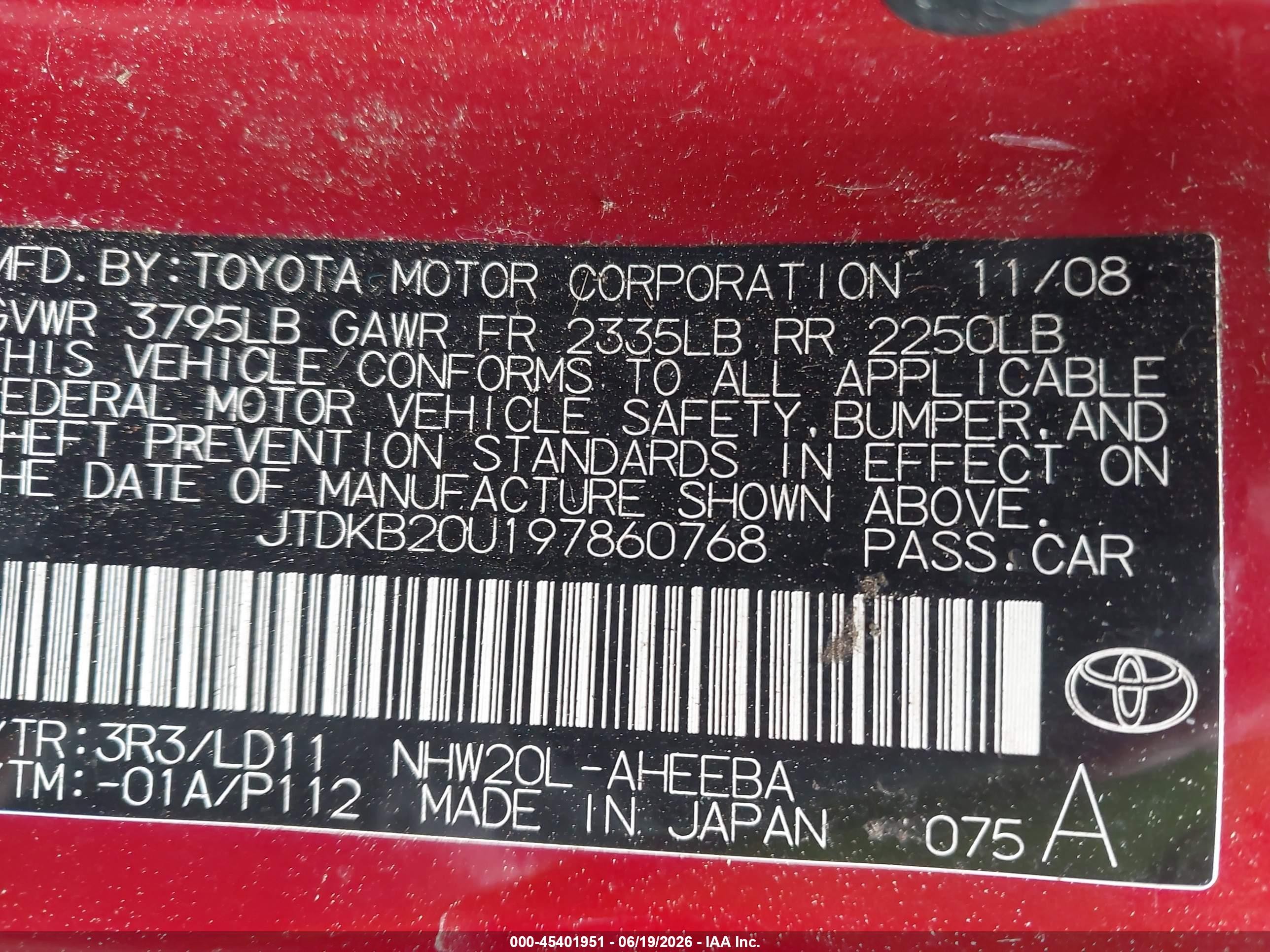 2009 Toyota Prius   Red vin: JTDKB20U197860768